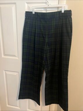 LOFT Women's Green and Blue Plaid Trousers